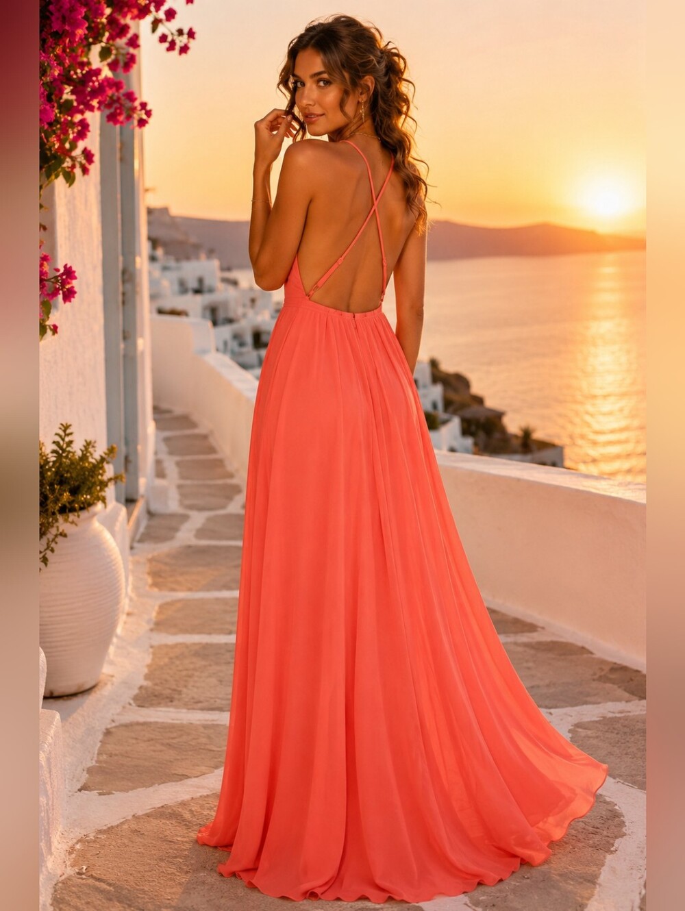 NWT Lulus Coral Open Back Maxi Gown Resort Glam Coastal Chic Bridesmaid Small